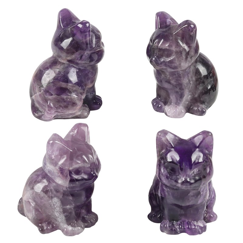 Lovionus89 Amethyst Mini Happy Sitting Cat Crystal Stone Figures, Hand