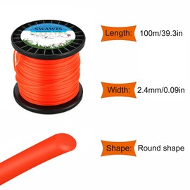 SWAWIS Trimmer Line 2.4 mm/100 m, Lawn Mowing Line Replacement Line Grass Trimmer, Round Replacement Trimmer Lead, Nylon Thread, Brush Cutter, Trimmer Line for Weed Grass Yard or Garden, Orange Red