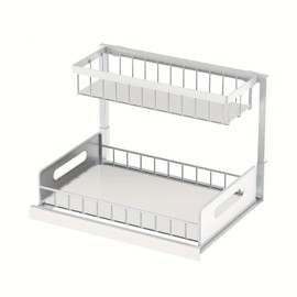 TIVONEL Under Sink Organizer, Pull Out Cabinet Organizer, 2 Tier Slide Out Sink Shelf Cabinet Storage Shelves, Slide Out Under Sink Storage for Kitchen Bathroom Cabinet Laundry (1, White)