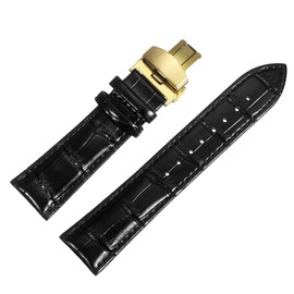 uxcell Black Leather Watch Band 23mm Quick Release Genuine Strap with Gold Deployment Butterfly Buckle for Men & Women