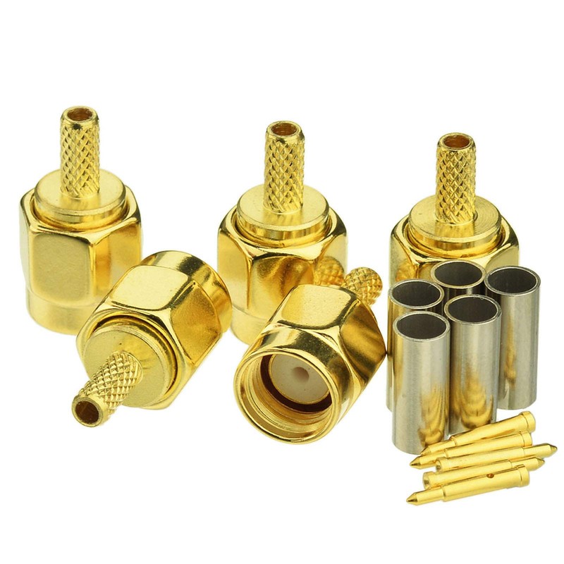 Eightwood 10pcs SMA Male Crimp RF Connector Gold-Plating for RG316