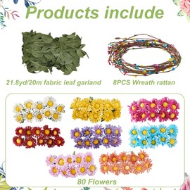 FREEBLOSS 8 Set Flower Crowns DIY Kit Daisy Flower Crown DIY Flower Crowns Headband Making Kit Handmade Floral Hair Accessories for Wedding Birthday Fairy Party Favors DIY Arts and Crafts