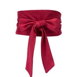 Aecibzo Women Bowknot Velvet Self Tie Wrap Around Obi Waist Band Cinch Boho Belt (Red)