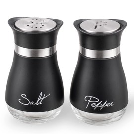 Lonffery Salt and Pepper Shakers, Stainless Steel and Glass Bottle, Set of 2, Black