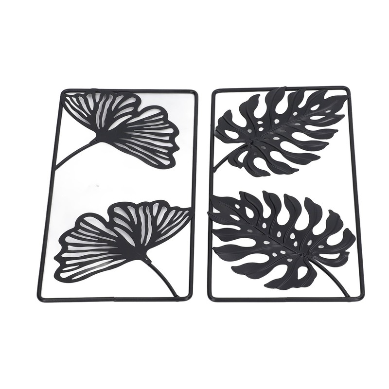 2pcs Leaf Statue Black Style Embossed Design Metal Material Decorative