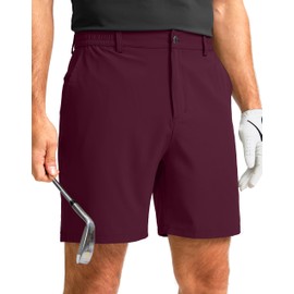 G Gradual Men's Casual Shorts 7" Lightweight Golf Shorts for Men Stretch with 3 Pockets Quick Dry Breathable Work Shorts Wine
