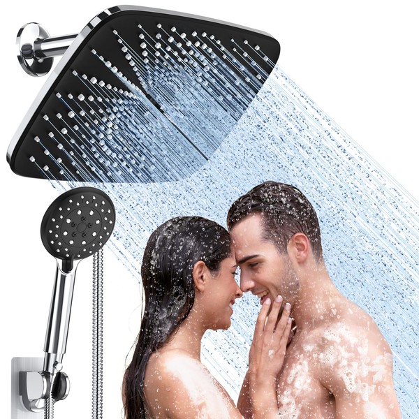 Veken 12 Inch High Pressure Rain Shower Head -Shower Heads with 5 Modes Handheld Spray Combo- Wide RainFall shower with 70" Hose & Bracket- Adjustable Dual Showerhead with Anti-Clog Nozzles - Chrome