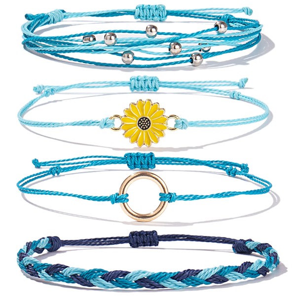 FANCY SHINY Sunflower String Bracelet Handmade Braided Rope Charms Boho