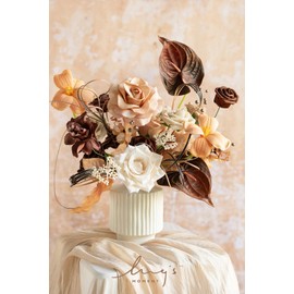 Ling's Moment Fake Flowers Box, Artificial Faux Greenery Stems Silk Roses Foam Dahlia for Wedding Bouquets Centerpieces Table Decorations Backyard Floral Arrangement, Brown & Apricot, Grand Combo