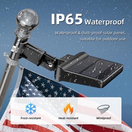 Flag Pole Light Solar Powered 3 Mode Metal Clamps Fits 5ft 6ft Wall-Mounted Flag Poles Outdoor Dusk to Dawn Top Mount LED Spotlight Flag Light Black