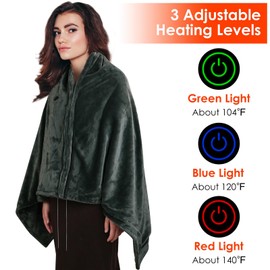 USB Heated Blanket Electric Throw, 59" x 31" Electric Heated Shawl Poncho Wrap Blanket with Zipper, Soft Cozy Flannel Gift Wearable Blanket for Car Office Home Travel, Standard