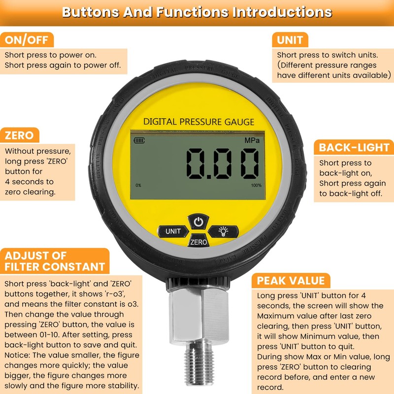 10000PSI Digital Hydraulic Pressure Gauge Pressure Manometer Pressure Sensor with