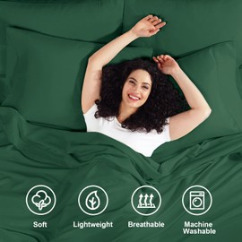 Empyrean Extra Deep Pocket Fitted Sheet - 110 GSM Set of 4 Extra Deep Pocket Bed Sheet 110 GSM Set - Twin Size Deep Bed Sheet - 75 x 49 inches - Hunter Green