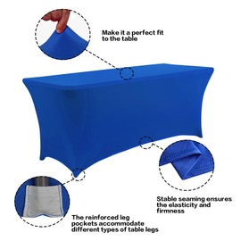 IVAPUPU 6FT Table Cloth for Rectangular Fitted Events Stretch Royal Blue Table Covers Washable Table Cover Spandex Tablecloth Table Protector for Party, Wedding, Cocktail, Banquet, Festival