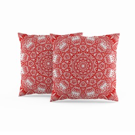 ggaimwf Moroccan Cushion Covers 50 x 50 cm Red Ethnic Boho Cushion Indian Style Abstract Mandala Arabesque Meditation Hippie Modern Cushion Cover Throw for Sofa Living Room Bed Cushion Cover Set of 2