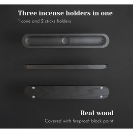 Wooden Incense Holder for Sticks & Cones - Modern Black Wooden 2 Incense Holder with Space for Cones, Incense Holder, Meditation Incense Holder, Cute Home Decor