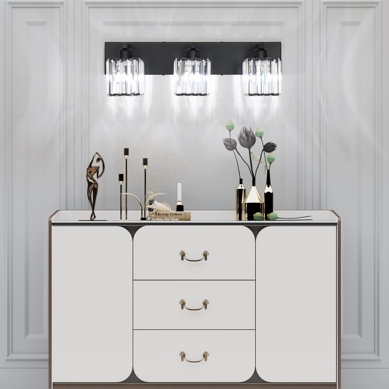 Aipsun Black Vanity Light Bathroom Lighting Fixtures 3 Light Crystal