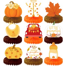 Dianelhall 9 Pcs Thanksgiving Honeycomb Centerpieces Little Pumpkin Party Table Decorations for Fall Thanksgiving Baby Shower Gender Reveal Autumn Harvest Birthday Party Supplies(Yellow)