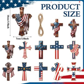 SiliFine 36 Pcs 4th of July Patriotic Cross Ornaments for Small Tree 250th Anniversary Independence Day Ornament Wood Memorial Day Decor Red White Blue America USA Flag Hanging Decor for Holiday Party