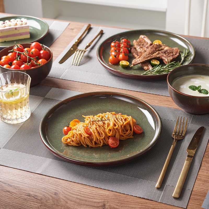 Pokini Stoneware Dinnerware Sets Service for 4, 12 pcs Reactive