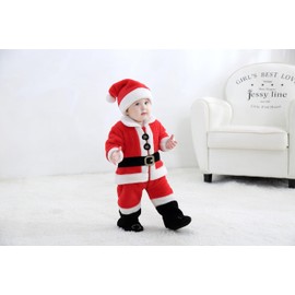 Ayalinggo Baby Santa Costume Newborn Infant Christmas Outfit Toddler Kids Long Sleeve Fleece Tops Pants With Hat Xmas Outfit (Red, 12-18 Months)