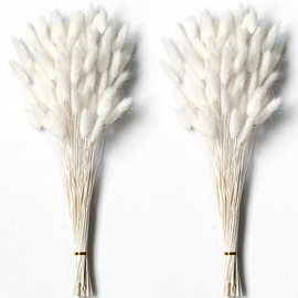 120 PCS White Dried Pampas Grass Decor, 17-inch Pompas Floral, Dry Flowers for Decoration, Pampas Grass in Bulk Tall, White Bunny Tails Dried Flowers for Boho Wedding