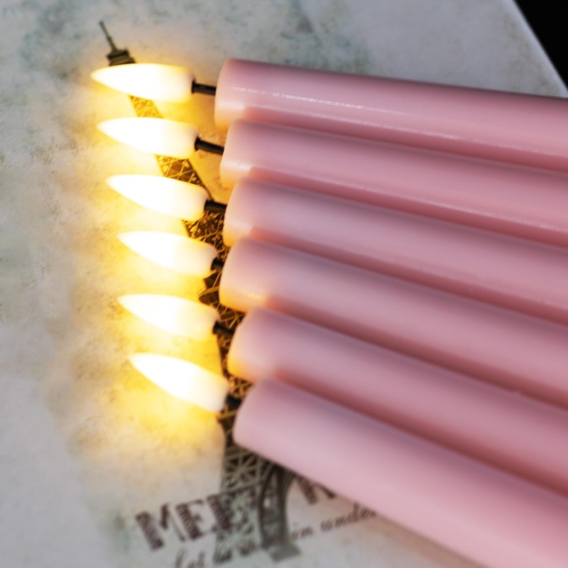 Eywamage Short Pink Flameless Taper Candles with Remote, Flickering Battery