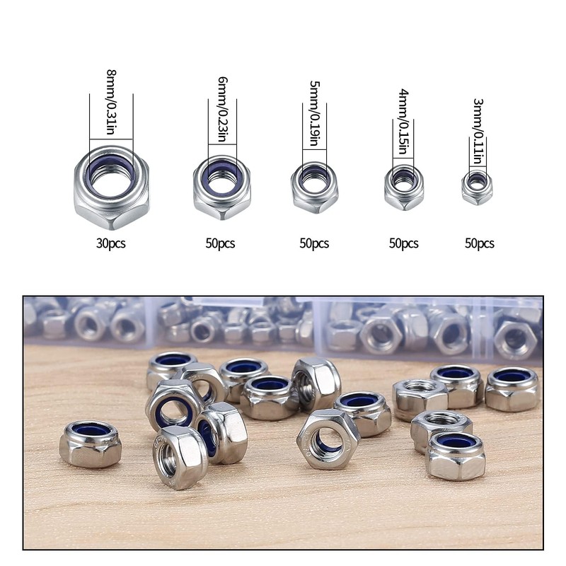 TA-VIGOR 230Pcs Nylon Hex Lock Nuts Assortment Kit, M3 M4