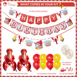 PIRESE Pirese Crawfish Birthday Banner, Crawfish Birthday Party Decorations, Lobster Decor| Lobster Party Supplies Decorations | Crawfish Decor | Shrimp Seafood Boil Party Supplies | Crawfish Balloon