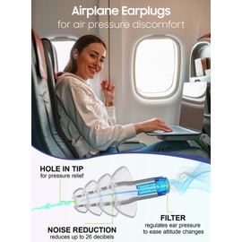 Ear Plugs for Airplane Pressure Relief, 2 Pairs Kids 6+, Adults/Small Canal Reusable Airplane Earplugs 26dB, with Silicone Connector Cord, Travel Essentials for Flying, Ear Protection Earplugs