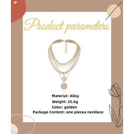 GAUEIOUR Punk Chunky Chain Necklace,Multi Layered Engraved Coin Alloy Pendant Necklace, Round Hip Hop Pendant Necklace,Exaggerated Cuban Necklace, Thick Collar Jewelry For Women(Golden)