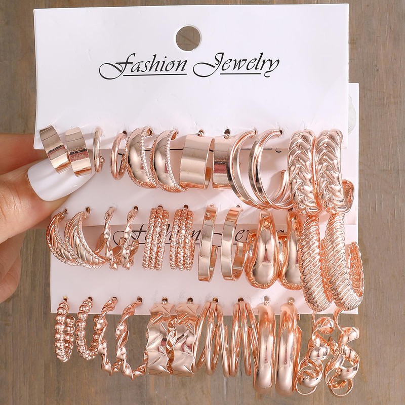 36 Pairs Gold Hoop Earrings Set for Women, Fashion Chunky