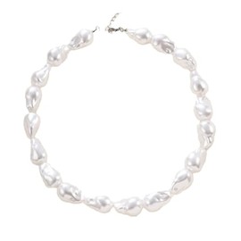 White Baroque Pearl Necklace for Women White Chunky Imitation Pearl Big Size Beaded Necklace Vintage Pearl Charm Choker Necklace 18"