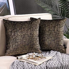 Phantoscope Pack of 2 Bronzing Velvet Decorative Throw Pillow Covers Soft Solid Square Throw Pillow Covers Cushion Cover Pillowcase for Couch Bed and Chair, Black 18 x 18 inches 45 x 45 cm