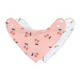 LÄSSIG Baby Bib Neckerchief Triangle Scarf Set of 2 Organic Cotton Popper Reversible Baby Bandana Happy Fruits Cherry