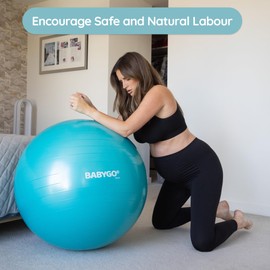 BABYGO Birthing Ball - Pregnancy Yoga Labor & Exercise Ball & Book Set Trimester Targeting, Maternity Physio, Birth & Recovery Plan Included Anti Burst Eco Friendly (Turquoise, 65cm)