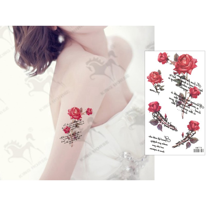King Horse hm774 Tattoo Stickers, Rose, Letter, Regular Size, 3