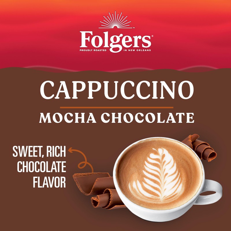 Folgers Cappuccino Mocha Chocolate Instant Coffee Beverage Mix, 16 Ounces