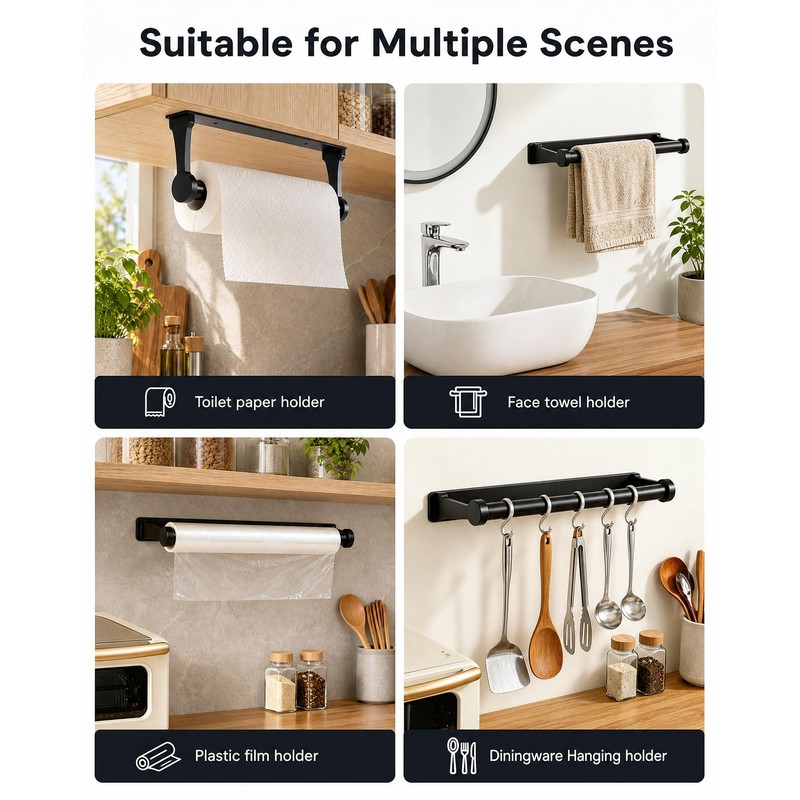 Kitchen Roll Holder, Under Cabinet Paper Towel Holder, Aluminium Base
