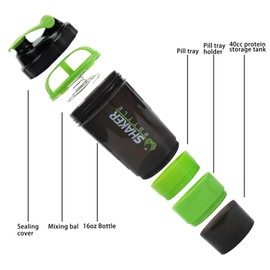 XTKS XTKS Shaker Bottle - Protein Shaker Cup with Storage Compartments - Leak-proof Workout Shake Bottles with Mixer for Smooth Mixing-500ML/16oz (GREEN & BLACK)