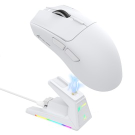 ATTACK SHARK X1 Ultralight Wireless Gaming Mouse with Magnetic RGB Charging Dock,PixArt PAW3395 Pro Sensor,40000DPI,BT/2.4Ghz/Wired,1K Polling,Optical Micro Switch,Web Driver for PC Mac Gamer(White)