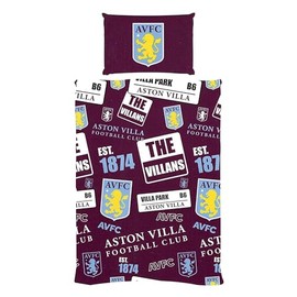 AVFC Double Duvet Football Club Patch Bedding Cover Set, Multicoloured, 200 x 200 cm
