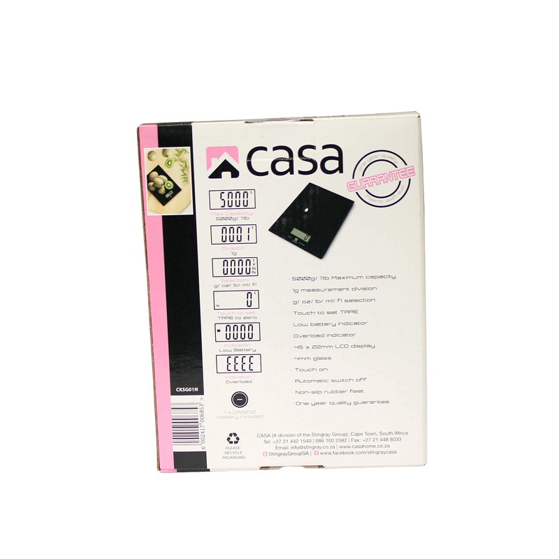 Digital Food Kitchen Scale (Black) - 4mm Glass Scale with