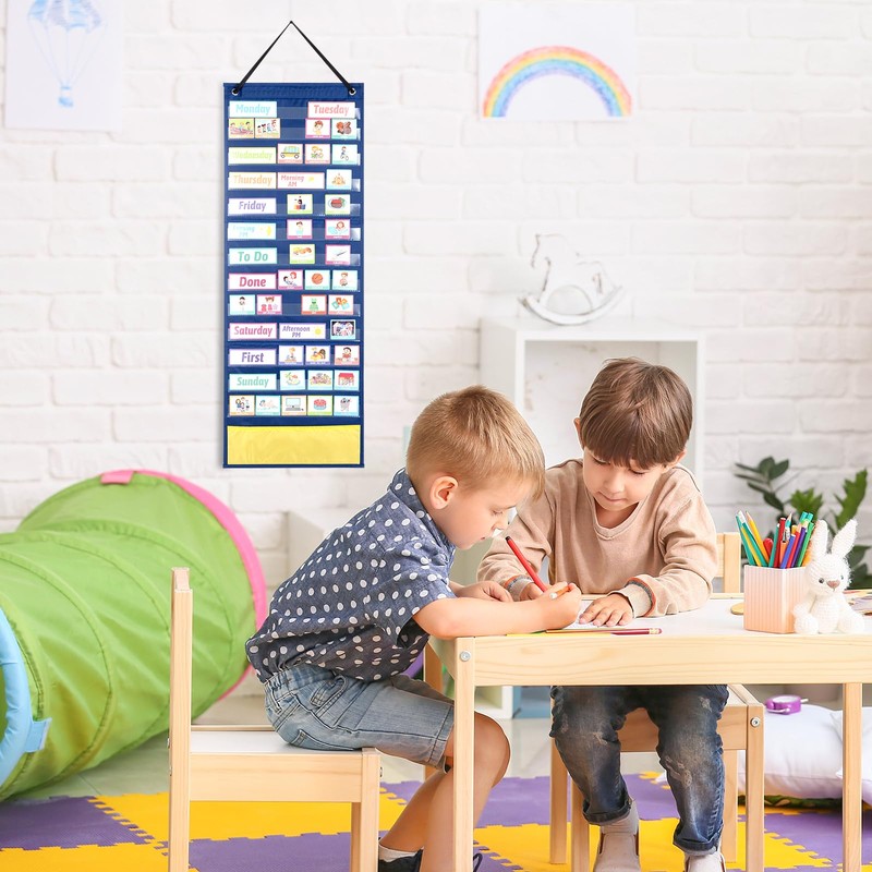 Large Visual Schedule Pocket Chart for Classroom Daily Schedule Board