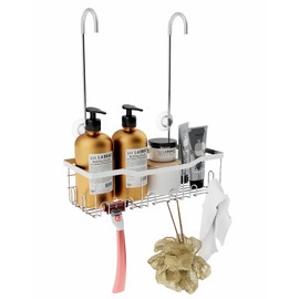 Slizy hanging shower rack, bathroom storage rack, door storage box, for storing shampoo and shower gel, with a rotatable hook that does not require punching holes