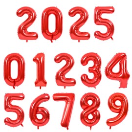 Number Balloons 16 Inch Red 2025 0-9 Number Mylar Foil Balloons 14 Pcs Custom Digital Balloons for 2025 Party Decorations New Years Eve Party Birthday Graduations Anniversary Baby Showerr