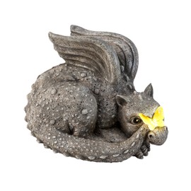 Evergreen Garden Baby Dragon Statue with Butterfly Solar Light | 8x7x6 Inches | Solar Dragon Garden Statues and Figurines Outdoor Indoor Decorations for Home