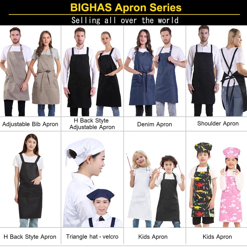 BIGHAS Adjustable Bib Apron with Pocket Extra Long Ties for