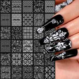 30 Sheets Lace Nail Art Stickers Decals 3D Self-Adhesive White Nail Decals Retro Flower Designs Nail Supplies Summer Nail Decoration DIY Nails Accessories for Women