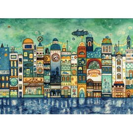 エポック社 500ピース ジグソーパズル イラスト/アート 西村典子 星降る夜の街 (38×53cm) 06-103 のり付き ヘラ付き 点数券付き EPOCH